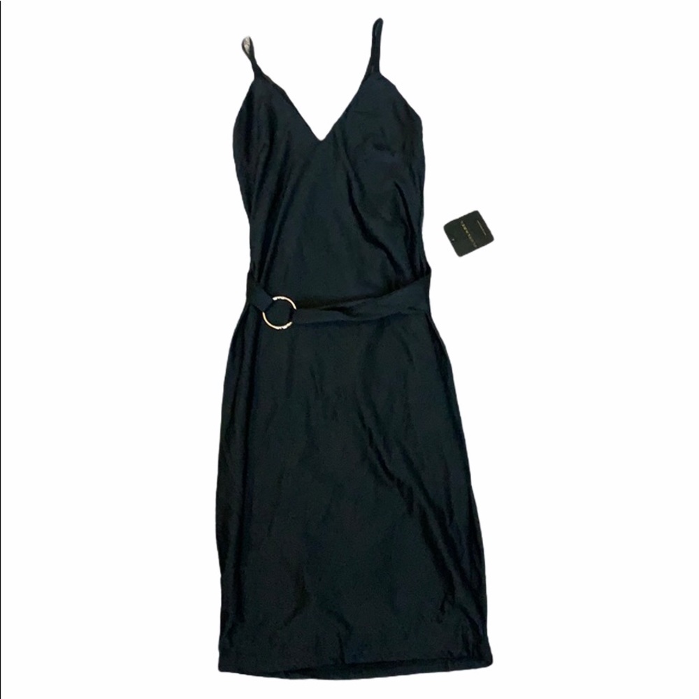 NWT JLUXLABEL Black Gold O-Ring Belted Mini Dress